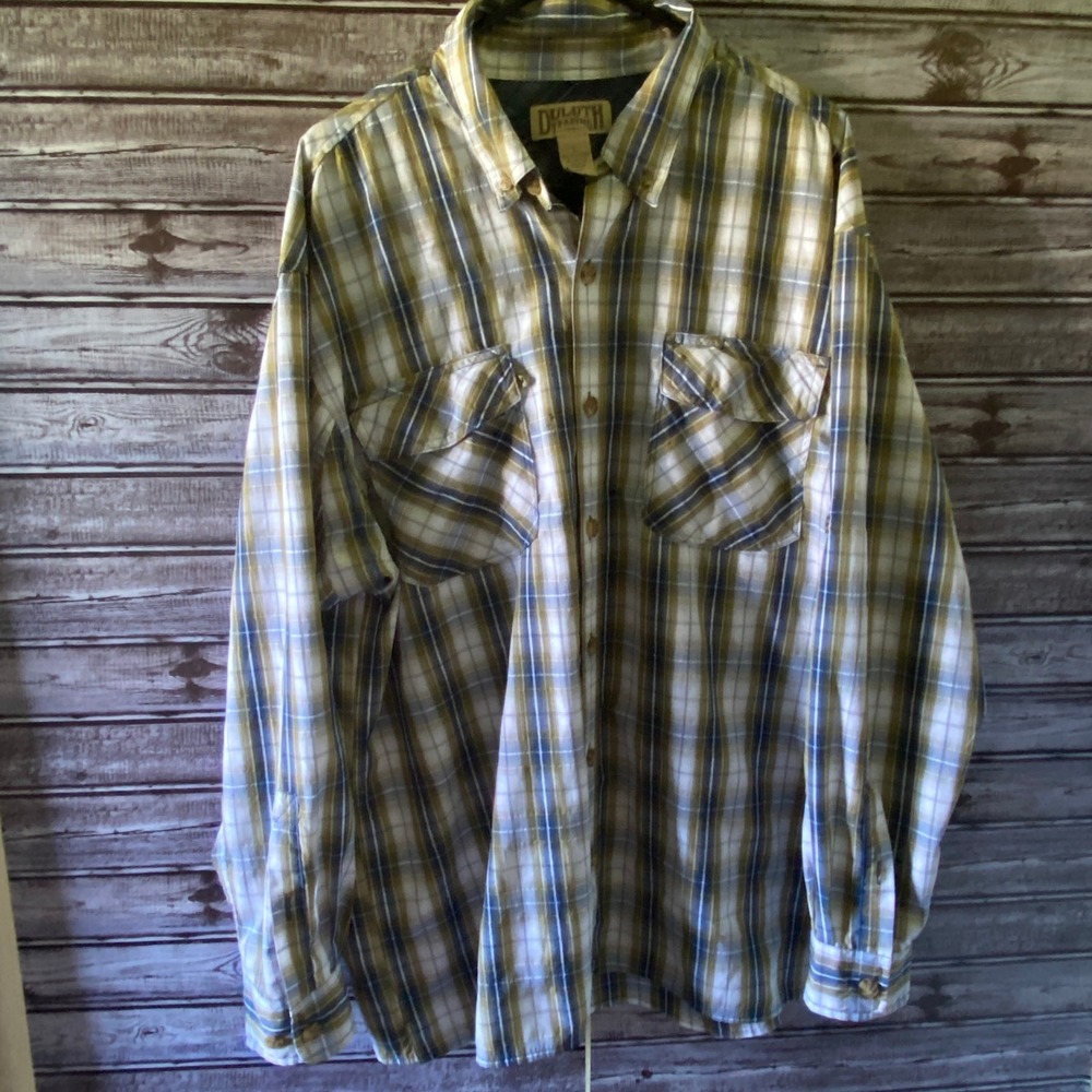 Duluth Trading Co. Men's Long-Sleeved Button-Down Shirt Size L Plaid Tab Sleeves